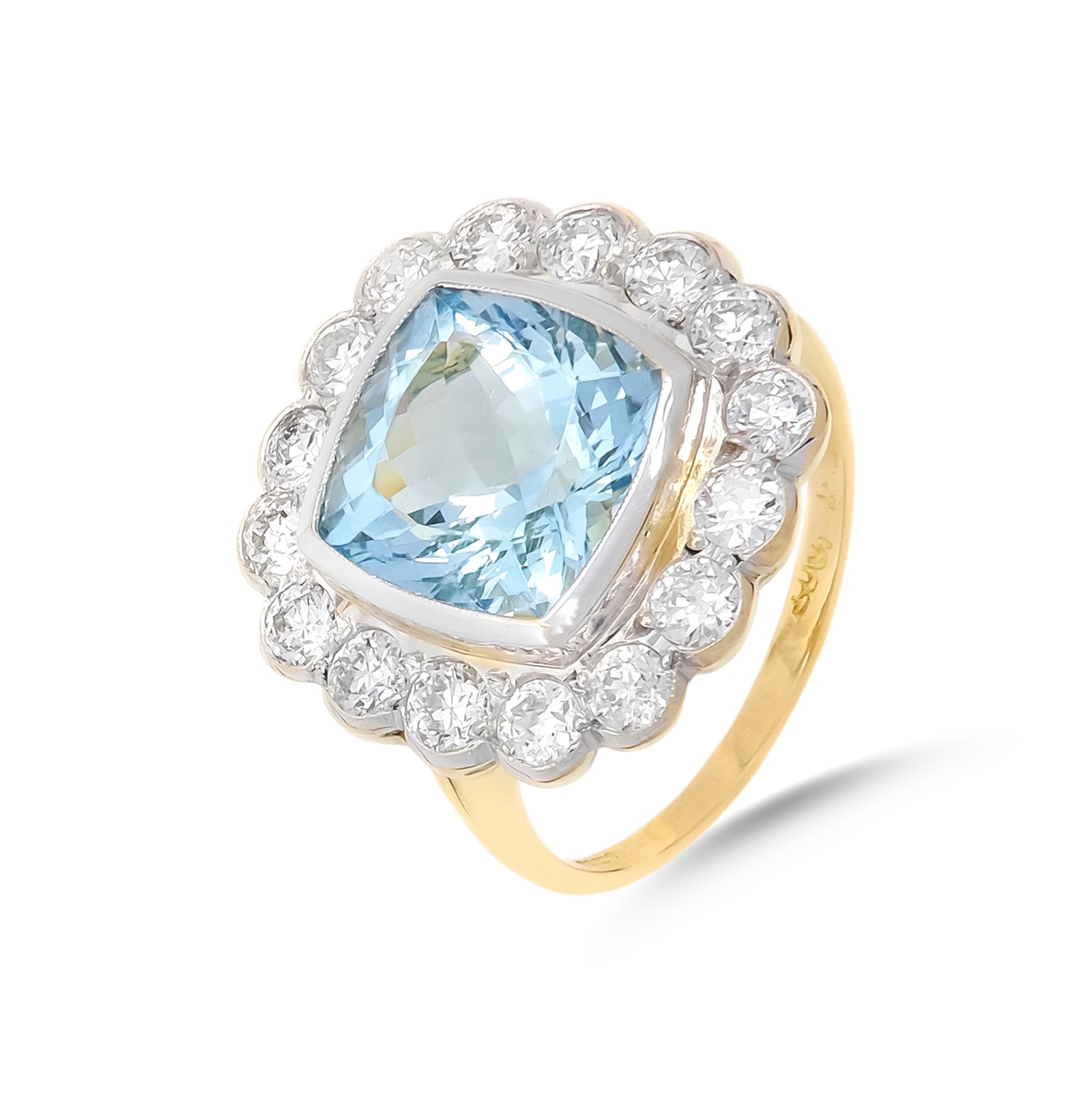 Vintage Platinum Aquamarine and Diamond Cluster Ring