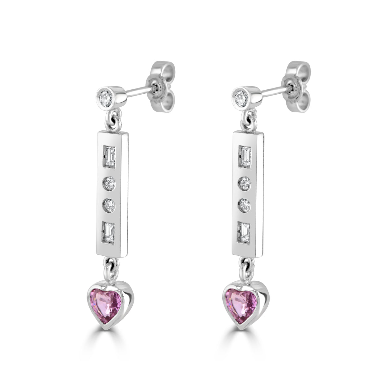 Vintage 18ct White Gold Pink Sapphire and Diamond Drop Earrings