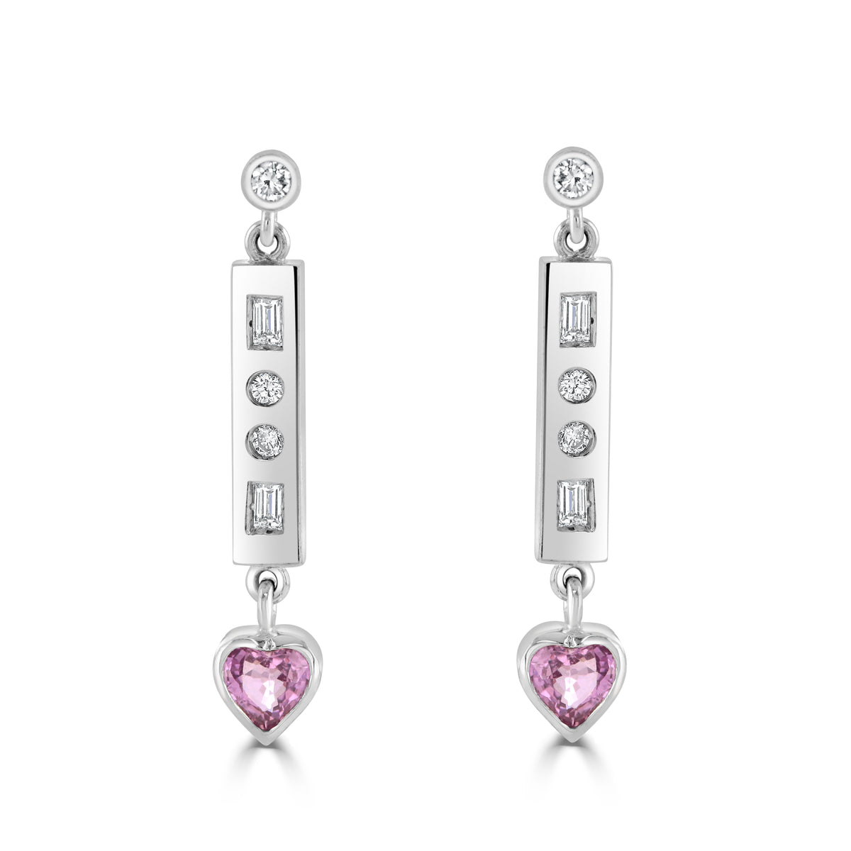 Vintage 18ct White Gold Pink Sapphire and Diamond Drop Earrings