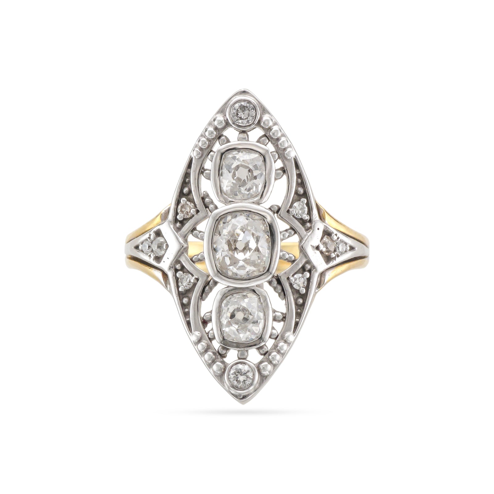 Vintage 18ct Yellow Gold Diamond Marquise Shaped Ring