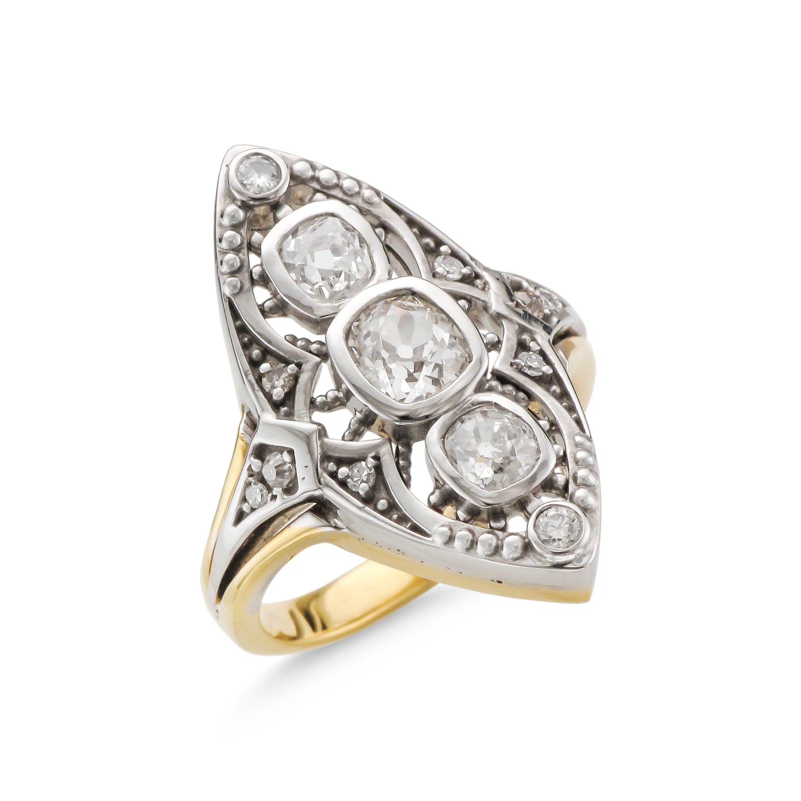 Vintage 18ct Yellow Gold Diamond Marquise Shaped Ring