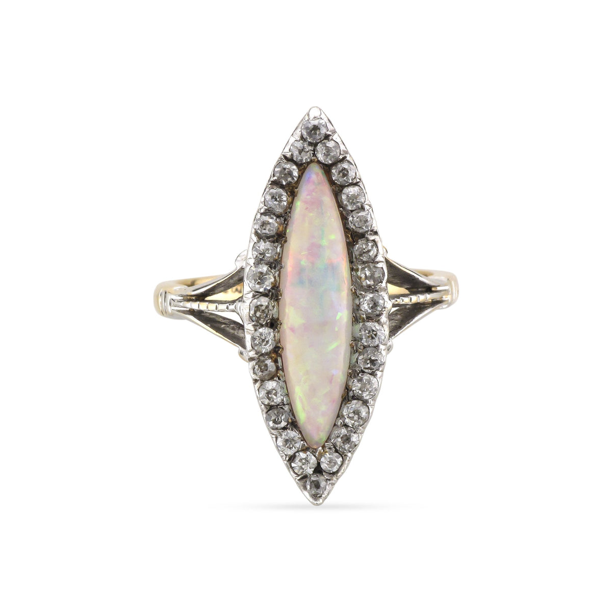 Vintage 14ct Yellow Gold Marquise Opal and Diamond Ring